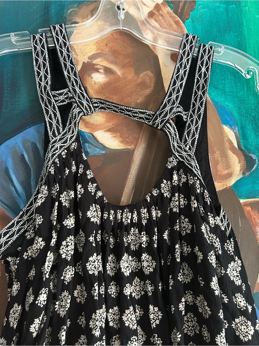 American Eagle Floral Babydoll Dress Women’s Medium Black Boho Sleeveless